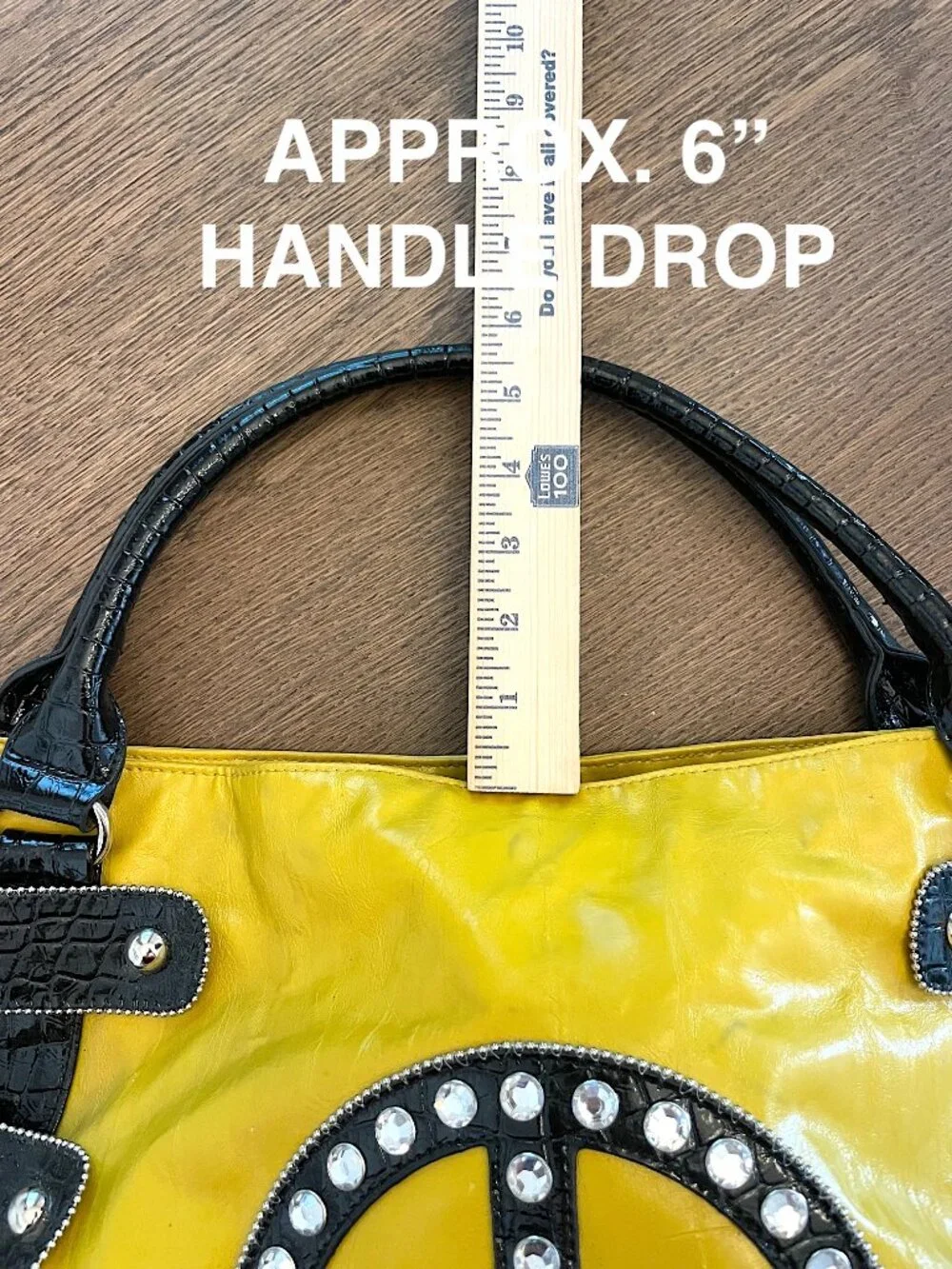 Y2K Boho Yellow Peace Sign Rhinestone Hobo Bag Festival Statement Purse